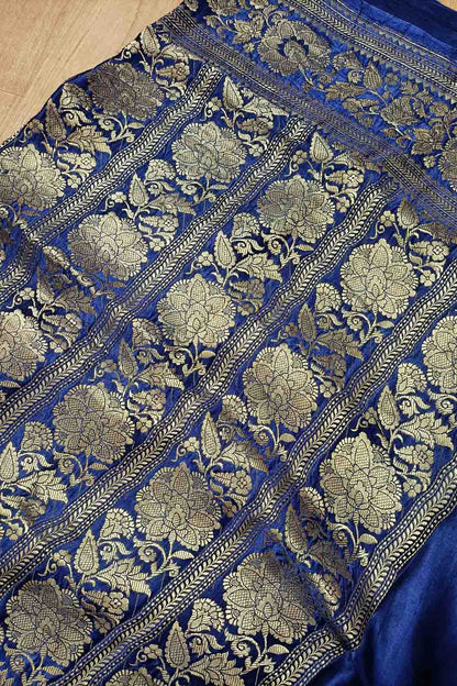 Blue Banarasi Handloom Mashru Silk Saree - Elegant and Timeless - Luxurion World