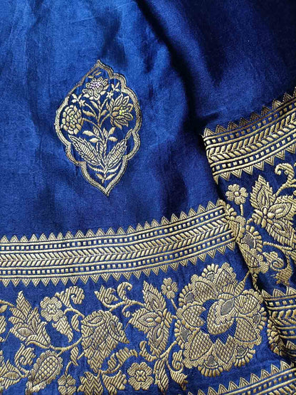 Blue Banarasi Handloom Mashru Silk Saree - Elegant and Timeless - Luxurion World