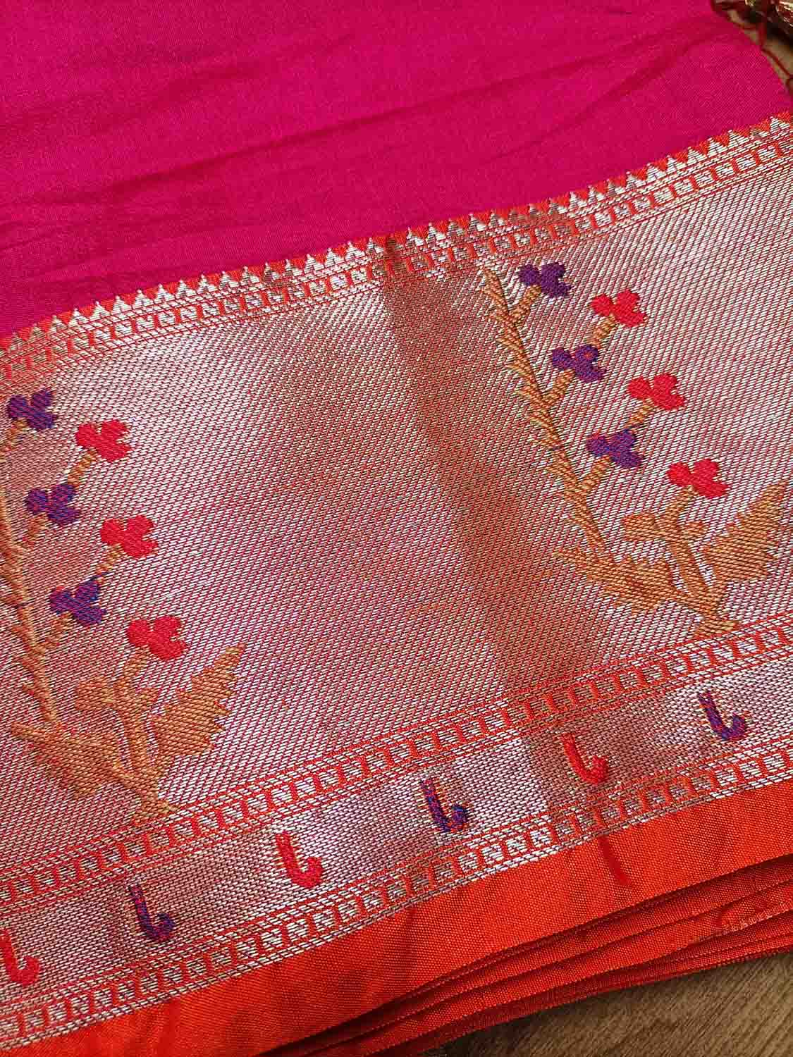 Exquisite Pink Banarasi Chiniya Silk Saree with Paithani Border - Luxurion World