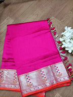 Exquisite Pink Banarasi Chiniya Silk Saree with Paithani Border - Luxurion World