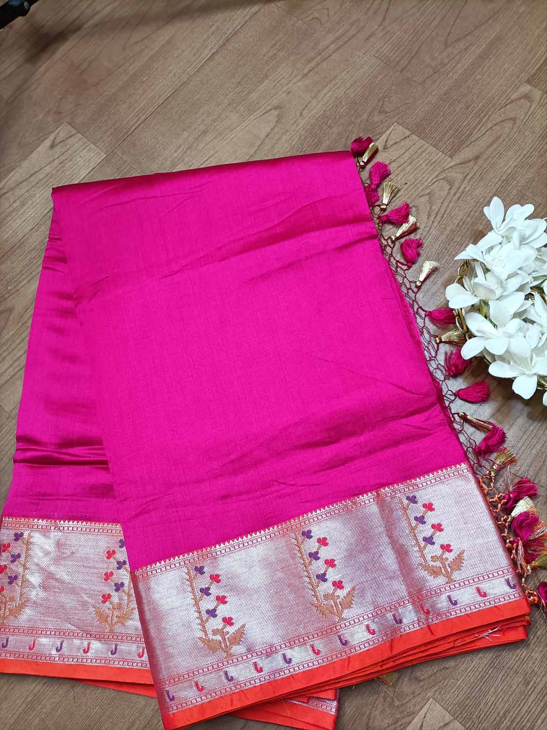 Exquisite Pink Banarasi Chiniya Silk Saree with Paithani Border - Luxurion World