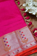 Exquisite Pink Banarasi Chiniya Silk Saree with Paithani Border - Luxurion World