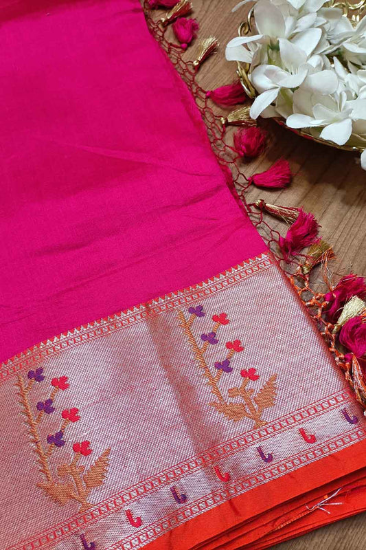 Exquisite Pink Banarasi Chiniya Silk Saree with Paithani Border - Luxurion World