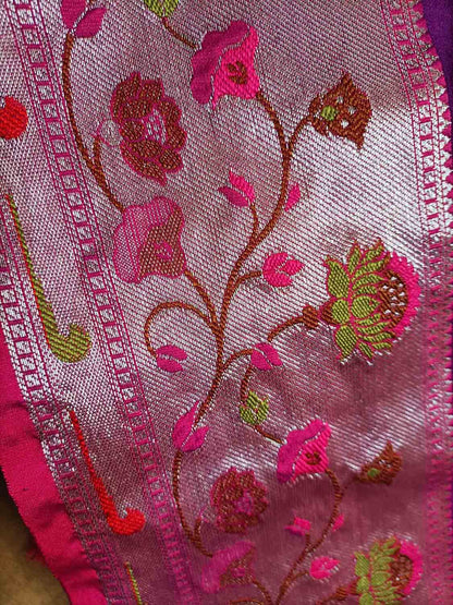 Elegant Purple Banarasi Chiniya Silk Saree with Paithani Border - Luxurion World