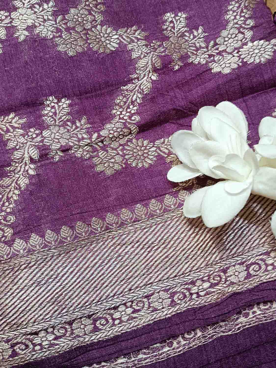 Elegant Purple Moonga Silk Banarasi Saree - Luxurion World