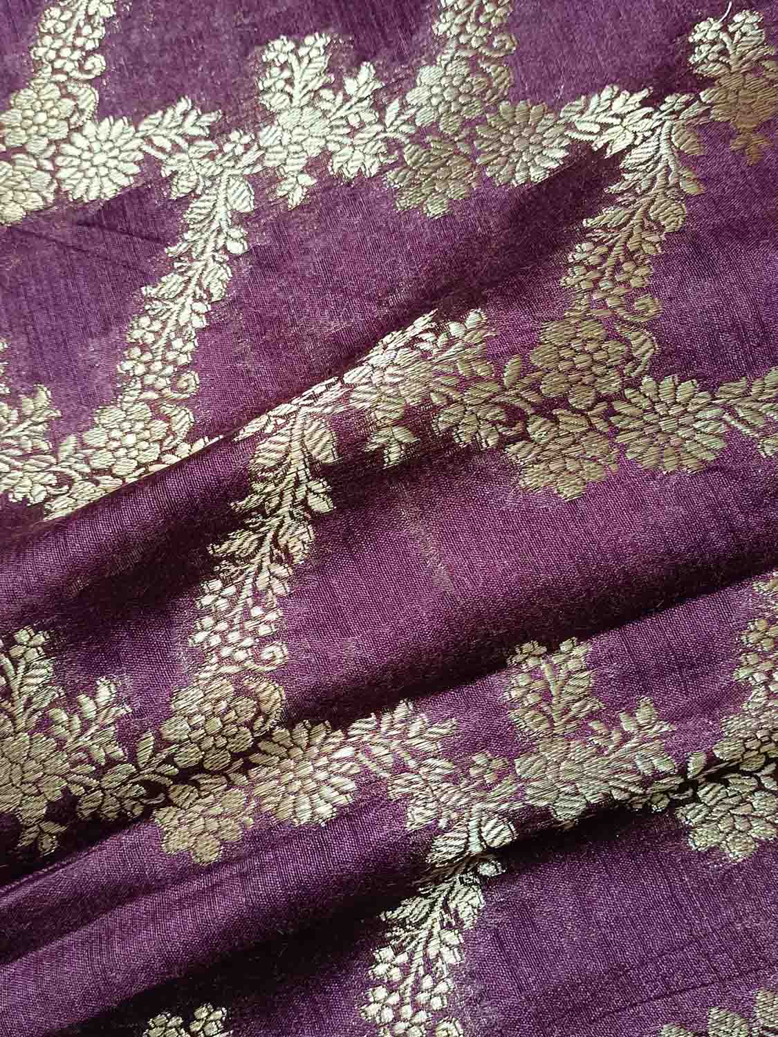 Elegant Purple Moonga Silk Banarasi Saree - Luxurion World