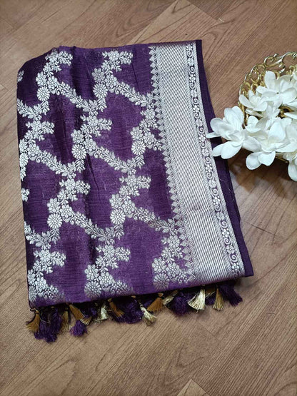 Elegant Purple Moonga Silk Banarasi Saree - Luxurion World