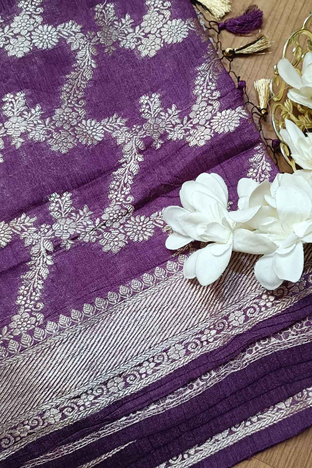 Elegant Purple Moonga Silk Banarasi Saree - Luxurion World
