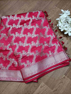 Exquisite Red Banarasi Moonga Silk Saree - Luxurion World