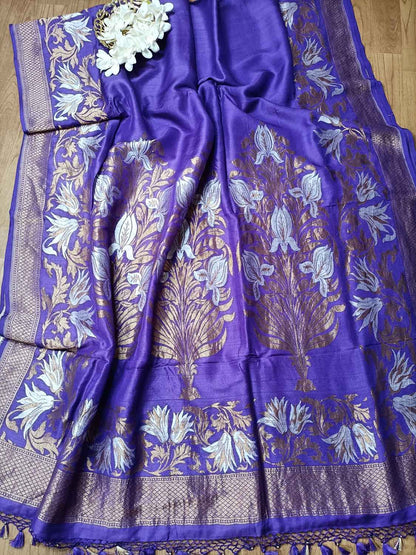 Elegant Purple Banarasi Tussar Silk Saree - Luxurion World