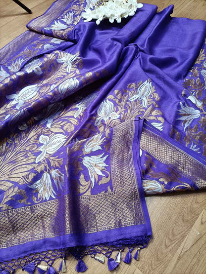 Elegant Purple Banarasi Tussar Silk Saree - Luxurion World