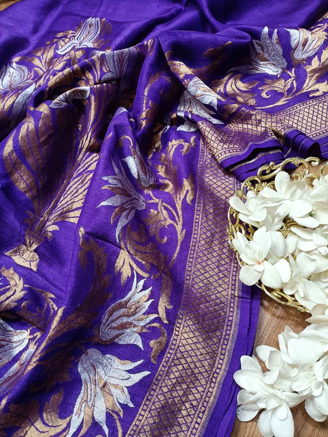 Elegant Purple Banarasi Tussar Silk Saree - Luxurion World