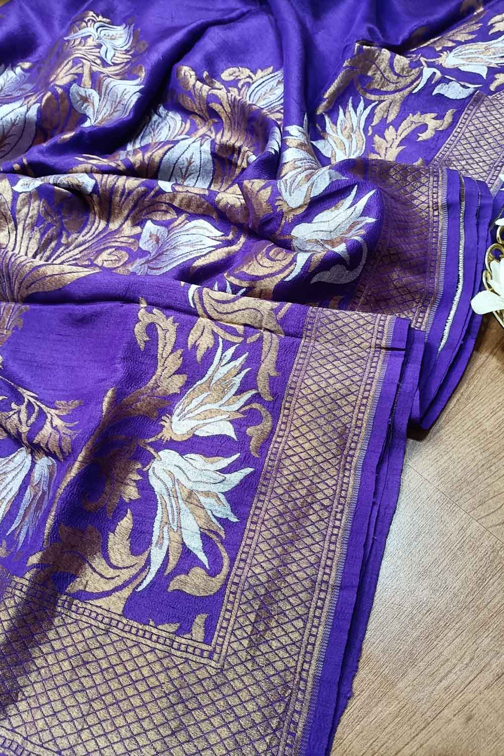 Elegant Purple Banarasi Tussar Silk Saree - Luxurion World