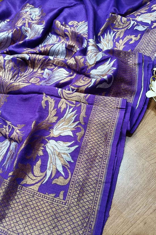 Elegant Purple Banarasi Tussar Silk Saree - Luxurion World