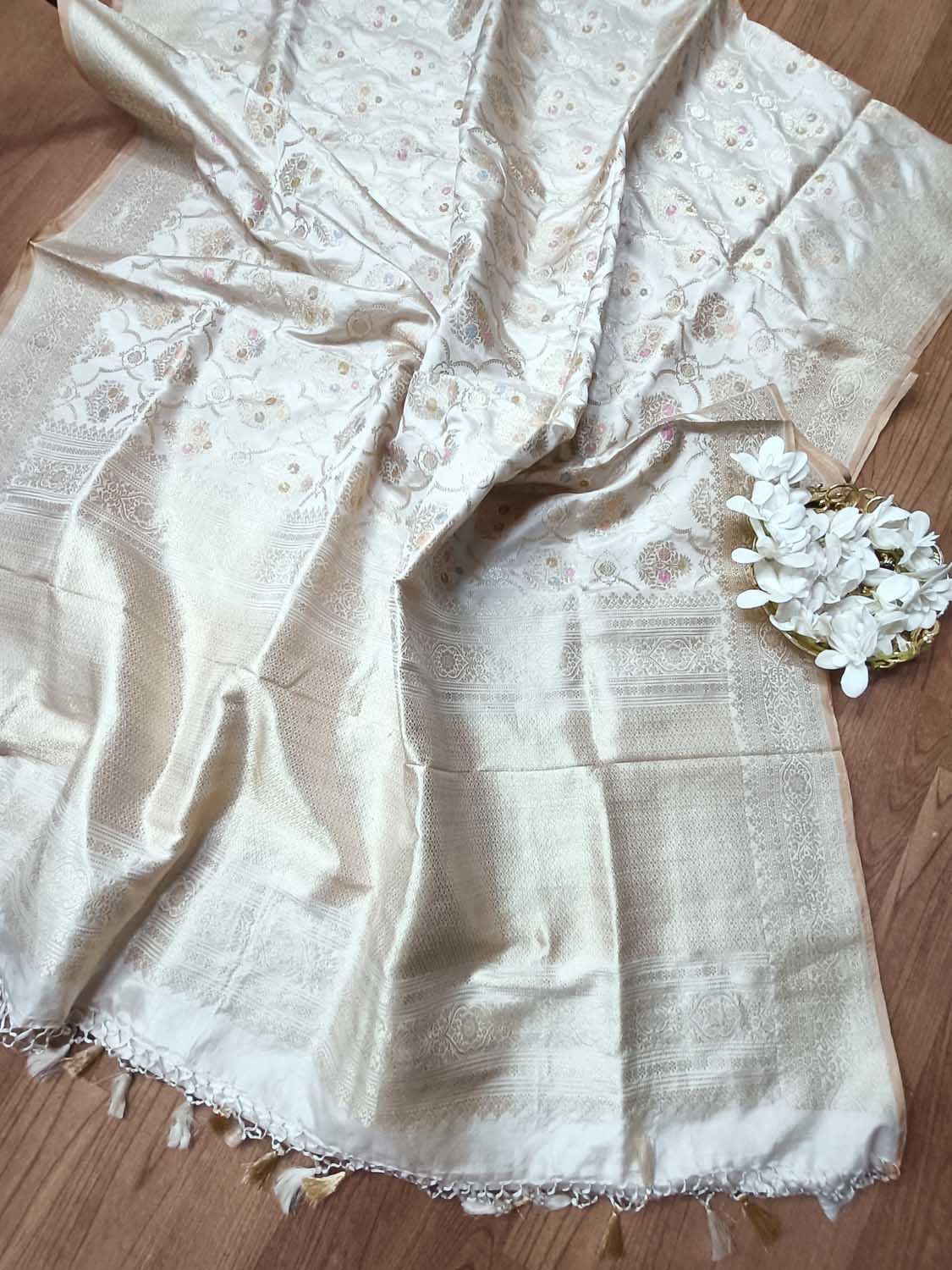 Elegant Pastel Banarasi Katan Silk Meenakari Saree - Luxurion World