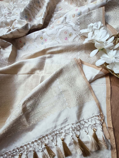 Elegant Pastel Banarasi Katan Silk Meenakari Saree - Luxurion World