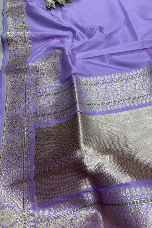 Purple Handloom Banarasi Plain Pure Katan Silk Saree - Luxurion World