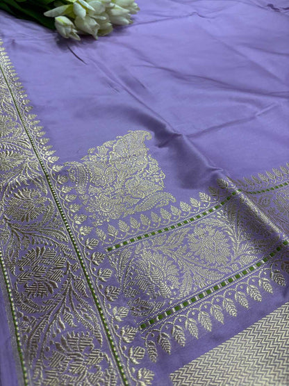 Purple Handloom Banarasi Plain Pure Katan Silk Saree - Luxurion World
