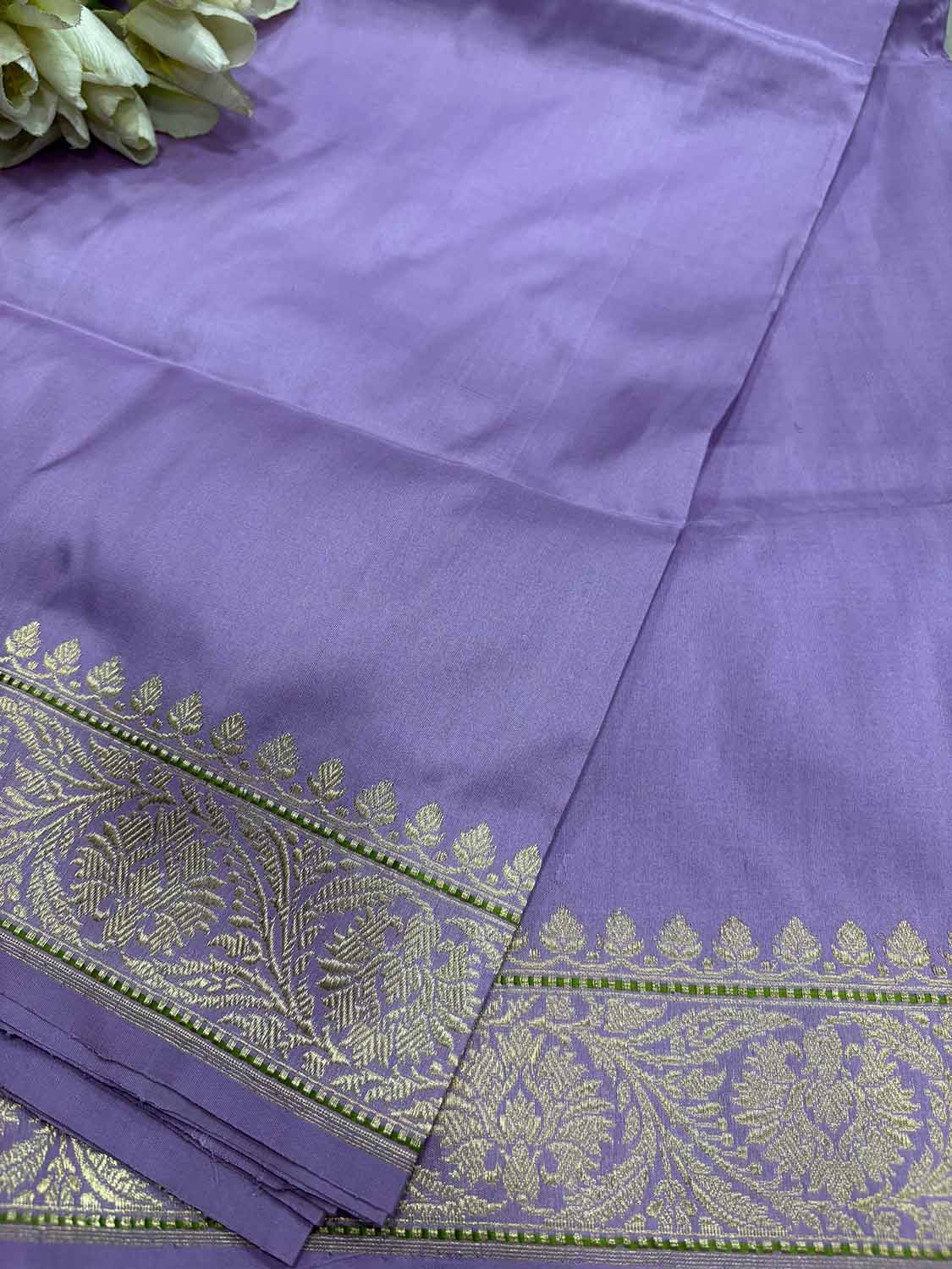 Purple Handloom Banarasi Plain Pure Katan Silk Saree - Luxurion World