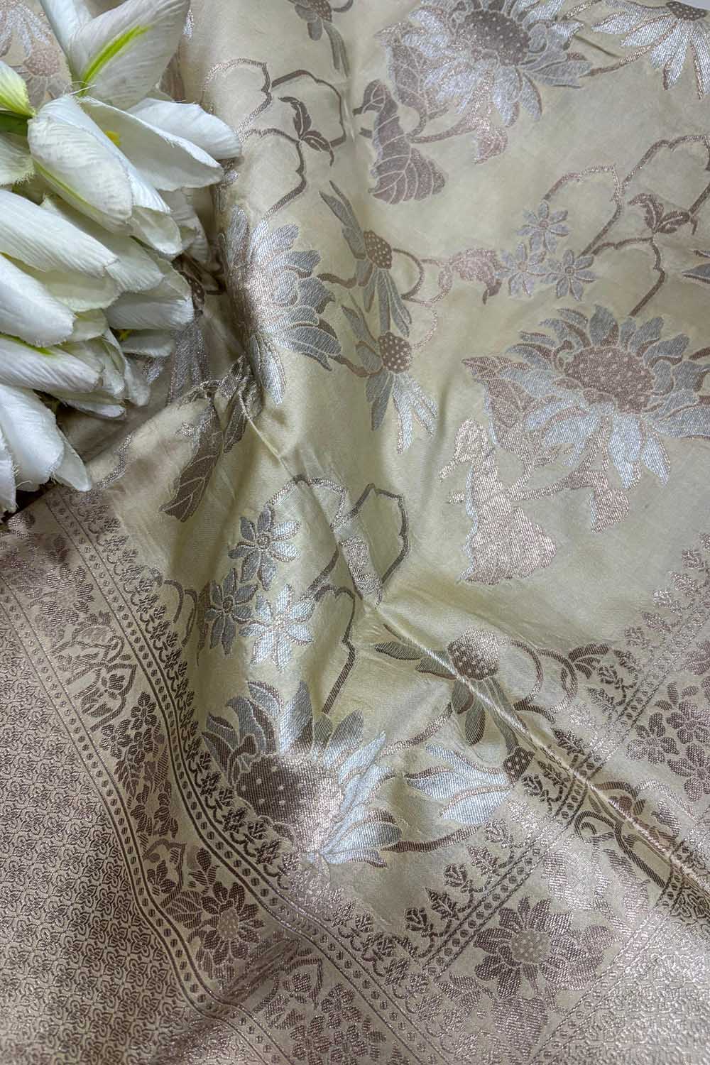 Pastel Handloom Banarasi Pure Katan Silk Sona Roopa Saree - Luxurion World