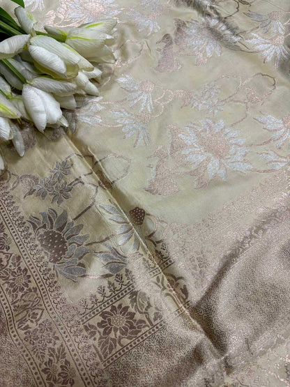 Pastel Handloom Banarasi Pure Katan Silk Sona Roopa Saree - Luxurion World