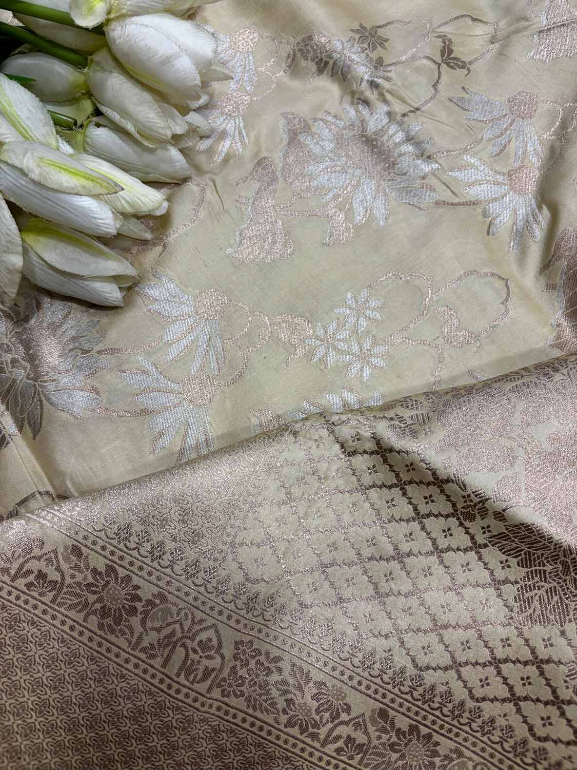 Pastel Handloom Banarasi Pure Katan Silk Sona Roopa Saree - Luxurion World