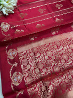 Red Banarasi Pure Silk Flower Design Saree - Luxurion World