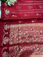 Red Banarasi Pure Silk Flower Design Saree - Luxurion World