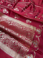 Red Banarasi Pure Silk Flower Design Saree - Luxurion World