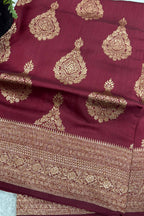 Maroon Banarasi Chiniya Silk Saree Big Boota Flower Design Handloom