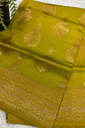 Green Handloom Banarasi Pure Chiniya Silk Big Boota Flower Design Saree