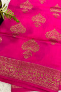Pink Banarasi Chiniya Silk Saree Big Boota Flower Design Handloom