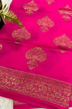 Pink Banarasi Chiniya Silk Saree Big Boota Flower Design Handloom