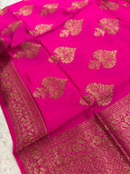 Pink Banarasi Chiniya Silk Saree Big Boota Flower Design Handloom
