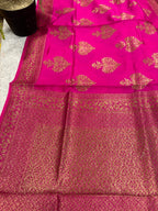 Pink Banarasi Chiniya Silk Saree Big Boota Flower Design Handloom