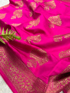 Pink Banarasi Chiniya Silk Saree Big Boota Flower Design Handloom