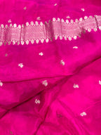 Pink Banarasi Chiniya Silk Saree Big Boota Flower Design Handloom