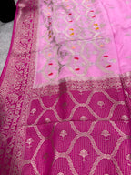 Pink Banarasi Crepe Silk Saree Flower Design