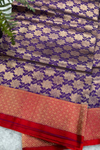 Purple Banarasi Katan Silk Saree Brocade Flower Design Handloom