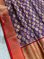 Purple Banarasi Katan Silk Saree Brocade Flower Design Handloom
