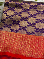 Purple Banarasi Katan Silk Saree Brocade Flower Design Handloom