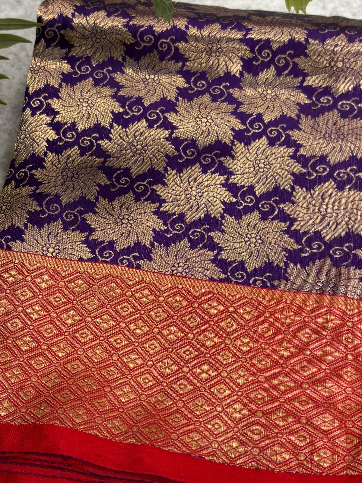 Purple Banarasi Katan Silk Saree Brocade Flower Design Handloom