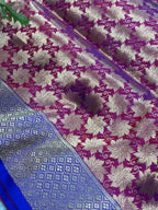 Purple Banarasi Katan Silk Saree Brocade Flower Design Handloom
