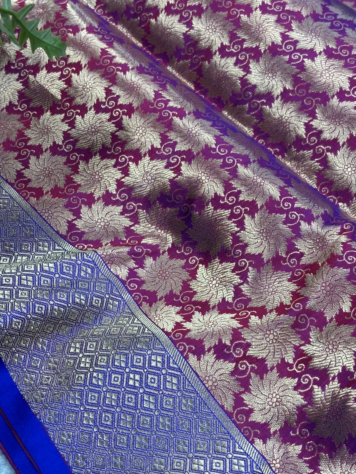 Purple Banarasi Katan Silk Saree Brocade Flower Design Handloom