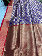Purple Banarasi Katan Silk Saree Brocade Flower Design Handloom