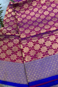 Purple Handloom Banarasi Pure Katan Silk Brocade Flower Design Saree