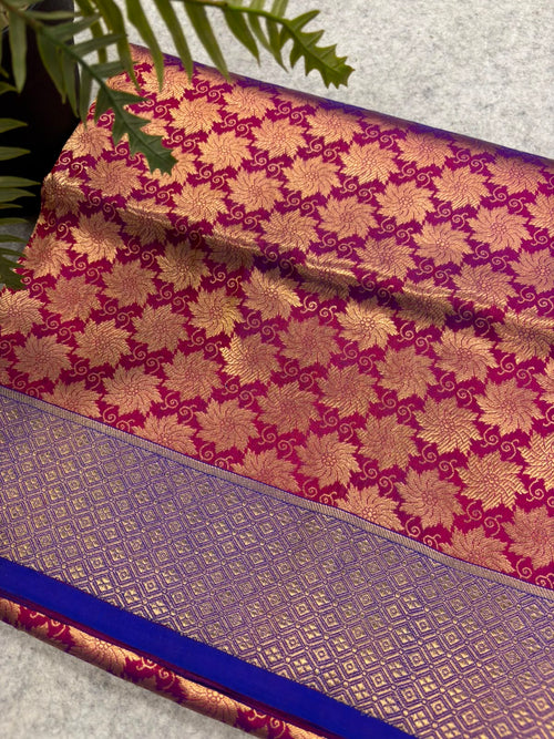 Purple Handloom Banarasi Pure Katan Silk Brocade Flower Design Saree