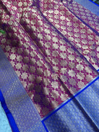 Purple Handloom Banarasi Pure Katan Silk Brocade Flower Design Saree
