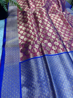 Purple Handloom Banarasi Pure Katan Silk Brocade Flower Design Saree