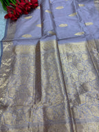 Lavender Banarasi Katan Silk Saree Meenakari Flower Design Handloom